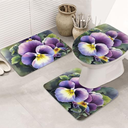 LHDGBNV Stiefmütterchen Perfection Badezimmerteppich-Set – 3-teiliges rutschfeste Duschmatten mit U-förmiger Kontur-WC-Matte, saugfähige Mikrofaser, waschbare Badezimmer-Fußmatten für Badewanne LHDGBNV Stiefmütterchen Perfection Badezimmerteppich-Set – 3-teiliges rutschfeste Duschmatten mit U-förmiger Kontur-WC-Matte, saugfähige Mikrofaser, waschbare Badezimmer-Fußmatten für Badewanne von LHDGBNV