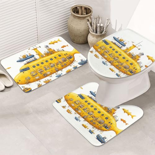 LHDGBNV Submarine Badezimmerteppich-Set – 3-teiliges rutschfeste Duschmatten mit U-förmiger Kontur, WC-Vorleger, saugfähige Mikrofaser, waschbare Badezimmer-Fußmatten für Badewanne, Duschraum, Dekor von LHDGBNV