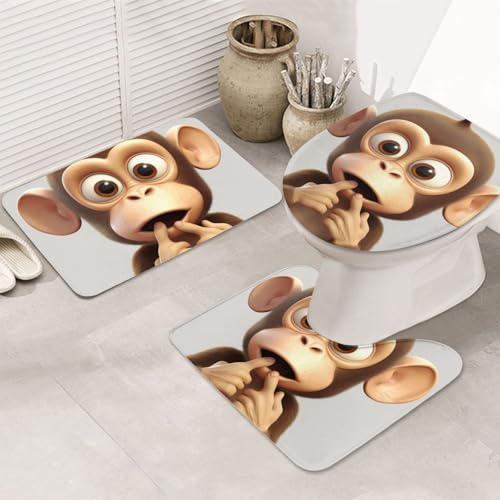 LHDGBNV The Silent Monkey Badezimmerteppich-Set – 3-teiliges rutschfeste Duschmatten mit U-förmiger Kontur-WC-Vorleger, saugfähige Mikrofaser, waschbare Badezimmer-Fußmatten für Badewanne, Duschraum von LHDGBNV
