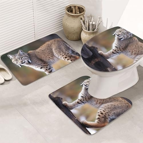 LHDGBNV Wild Bobcat Badezimmerteppich-Set – 3-teiliges rutschfeste Duschmatten mit U-förmiger Kontur-WC-Matte, saugfähige Mikrofaser, waschbare Badezimmer-Fußmatten für Badewanne, Duschraum, Dekor LHDGBNV Wild Bobcat Badezimmerteppich-Set – 3-teiliges rutschfeste Duschmatten mit U-förmiger Kontur-WC-Matte, saugfähige Mikrofaser, waschbare Badezimmer-Fußmatten für Badewanne, Duschraum, Dekor von LHDGBNV