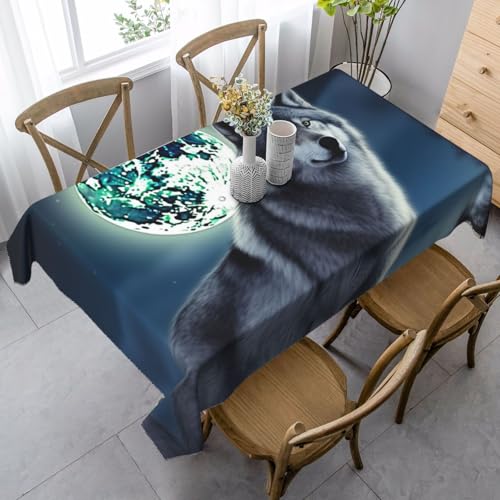 LHDGBNV Wolf Under Moon Tischdecken für rechteckige Tische, flecken- und knitterfrei, waschbar, moderne Küchentischdecke für Küche, Esszimmer, Picknick, Party-Dekoration, 140 x 89 cm LHDGBNV Wolf Under Moon Tischdecken für rechteckige Tische, flecken- und knitterfrei, waschbar, moderne Küchentischdecke für Küche, Esszimmer, Picknick, Party-Dekoration, 140 x 89 cm von LHDGBNV