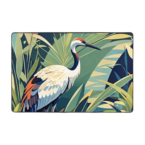 Moderner Teppich, 91,4 x 61 cm, kurzer Plüsch-Teppich, ultraweich, waschbar, rutschfeste Bodenmatten, Kranich, Vogel, Wildpflanzen, Überwurf, Teppiche für Wohnzimmer, Schlafzimmer, Büro, Wohnheim Moderner Teppich, 91,4 x 61 cm, kurzer Plüsch-Teppich, ultraweich, waschbar, rutschfeste Bodenmatten, Kranich, Vogel, Wildpflanzen, Überwurf, Teppiche für Wohnzimmer, Schlafzimmer, Büro, Wohnheim von LHDGBNV