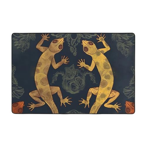 Moderner Teppich, 91,4 x 61 cm, kurzer Plüsch-Teppich, ultraweich, waschbar, rutschfeste Fußmatten, Gecko-Eidechsen, Überwurf für Wohnzimmer, Schlafzimmer, Büro, Wohnheim, Heimdekoration von LHDGBNV