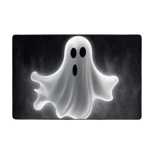 Moderner Teppich, 91,4 x 61 cm, kurzer Plüsch-Teppich, ultraweich, waschbar, rutschfeste Fußmatten, Schwarz und Halloween-Geister-Überwurf, Teppiche für Wohnzimmer, Schlafzimmer, Büro, Wohnheim von LHDGBNV