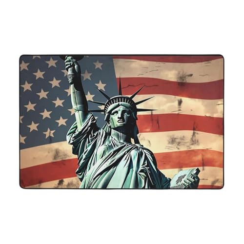 Moderner Teppich, 91,4 x 61 cm, kurzer Plüsch-Teppich, ultraweich, waschbar, rutschfeste Fußmatten, Statue, amerikanische Flagge, Überwurf, Teppiche für Wohnzimmer, Schlafzimmer, Büro, Wohnheim von LHDGBNV