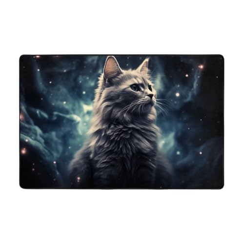 Moderner Teppich, 91,4 x 61 cm, kurzer Plüsch-Teppich, ultraweich, waschbar, rutschfeste Fußmatten, eine Katze im Nebel, für Wohnzimmer, Schlafzimmer, Büro, Wohnheim, Heimdekoration von LHDGBNV