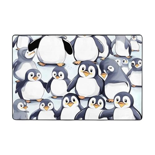 Moderner Teppich, 91,4 x 61 cm, kurzer Plüsch-Teppich, ultraweich, waschbar, rutschfeste Fußmatten, viele niedliche Baby-Pinguine, Skizzen, Überwurf, Teppiche für Wohnzimmer, Schlafzimmer, Büro von LHDGBNV