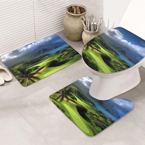 Scenic Hawaii Golf Tropisches Badezimmerteppich-Set – 3-teiliges rutschfeste Duschmatten mit U-förmiger Kontur, WC-Vorleger, saugfähige Mikrofaser, waschbare Badezimmer-Fußmatten für Badewanne Scenic Hawaii Golf Tropisches Badezimmerteppich-Set – 3-teiliges rutschfeste Duschmatten mit U-förmiger Kontur, WC-Vorleger, saugfähige Mikrofaser, waschbare Badezimmer-Fußmatten für Badewanne von LHDGBNV