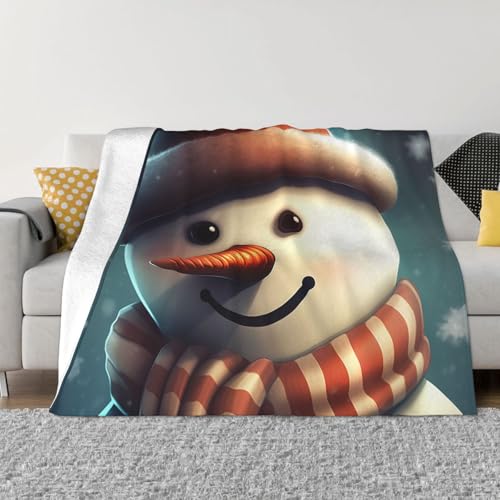 Schneemann mit Hut, Überwurf, Decke, leicht, superweich, Flanell, gemütlich, warm, Mikrofleece-Decken, Heimdekoration für Couch, Sofa, Bett, Wohnzimmer, 152,4 x 127,7 cm von LHDGBNV