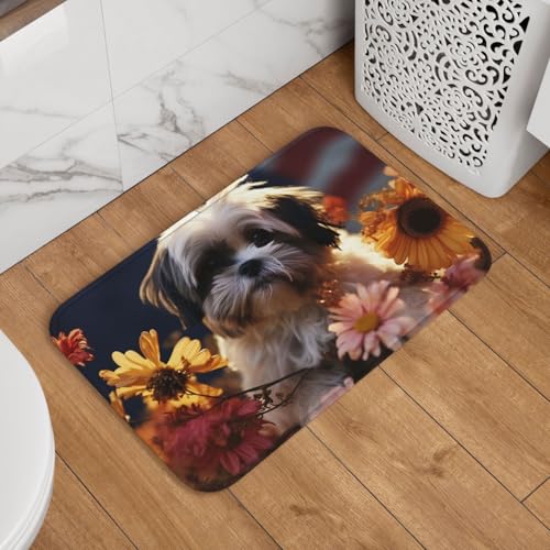 Shih Tzu Fußmatte mit Hund und Blumen, rutschfest, saugfähig, Badteppich, weich, waschbar, Bodenmatte, moderner Teppich für stilvolle Küche, Schlafzimmer, Badezimmer, Dekoration, 40,6 x 61 cm Shih Tzu Fußmatte mit Hund und Blumen, rutschfest, saugfähig, Badteppich, weich, waschbar, Bodenmatte, moderner Teppich für stilvolle Küche, Schlafzimmer, Badezimmer, Dekoration, 40,6 x 61 cm von LHDGBNV