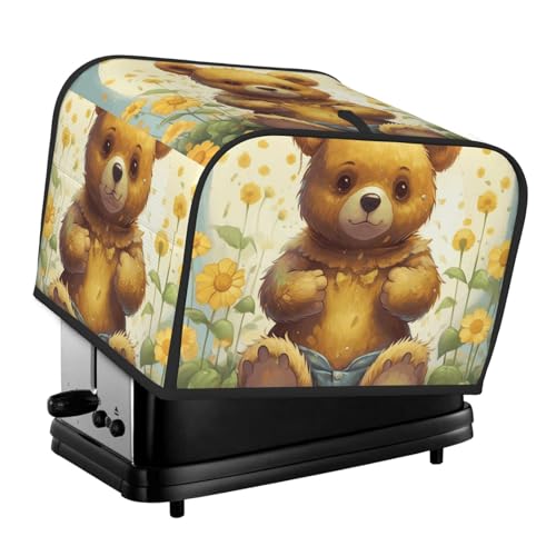 Toaster-Abdeckungen, 4 Scheiben, Blume und Bär, Brot, Toaster, Ofen, staubdicht, waschbar, Küche, kleine Geräte, Backgeschirr, Schutz für Esszimmer, Zuhause, Tischdekoration, Geschenke von LHDGBNV