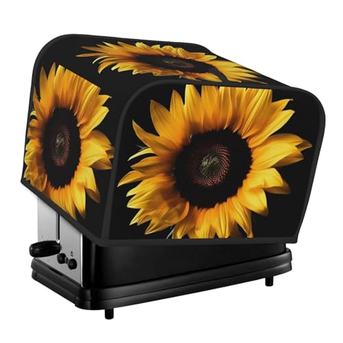 Toaster-Abdeckungen, 4 Scheiben, Sonnenblume auf schwarzem Hintergrund, Brot, Toaster, Ofen, staubdicht, waschbar, Küche, kleine Geräte, Backgeschirr, Schutz für Esszimmer, Zuhause, Tischdekoration von LHDGBNV