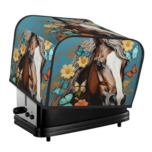 Toaster-Abdeckungen, 4 Scheiben, ein Pferd mit Blumen, Brot, Toaster, Ofenabdeckung, staubdicht, waschbar, Küche, kleine Geräte, Backgeschirr, Schutz für Esszimmer, Zuhause, Tischdekoration, Geschenke von LHDGBNV