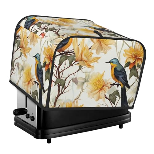 Toaster-Abdeckungen, 4 Scheiben, gelbe Blumen und Vögel, Brot, Toaster, Ofenabdeckung, staubdicht, waschbar, Küche, kleine Geräte, Backgeschirr, Schutz für Esszimmer, Zuhause, Tischdekoration von LHDGBNV
