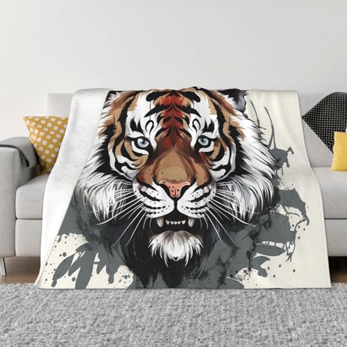 Überwurfdecke, Motiv: Tiger, leicht, superweich, gemütlich, warm, Mikrofleece, Heimdekoration, für Couch, Sofa, Bett, Wohnzimmer, 127 x 101 cm, Schwarz und Weiß Überwurfdecke, Motiv: Tiger, leicht, superweich, gemütlich, warm, Mikrofleece, Heimdekoration, für Couch, Sofa, Bett, Wohnzimmer, 127 x 101 cm, Schwarz und Weiß von LHDGBNV