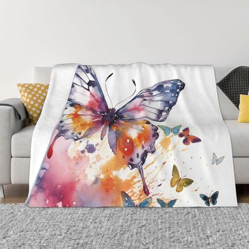 Überwurfdecke mit Aquarell-Schmetterlingen, leicht, superweich, gemütlich, warm, Mikro-Fleece-Decken, Heimdekoration für Couch, Sofa, Bett, Wohnzimmer, 152,4 x 127,7 cm Überwurfdecke mit Aquarell-Schmetterlingen, leicht, superweich, gemütlich, warm, Mikro-Fleece-Decken, Heimdekoration für Couch, Sofa, Bett, Wohnzimmer, 152,4 x 127,7 cm von LHDGBNV