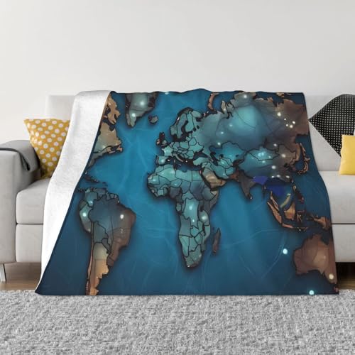 Überwurfdecke mit Cartoon-Karte, leicht, superweich, gemütlich, warm, Mikro-Fleece-Decken, Heimdekoration für Couch, Sofa, Bett, Wohnzimmer, 127 x 101 cm von LHDGBNV