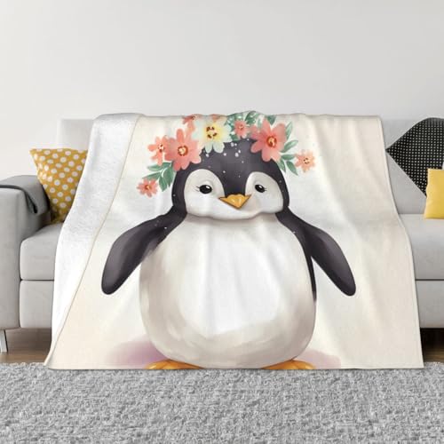 Überwurfdecke mit Pinguin mit Blumen, leicht, superweich, Flanelldecke, gemütlich, warm, Mikrofleece-Decken, Heimdekoration für Couch, Sofa, Bett, Wohnzimmer, 152,4 x 127,7 cm Überwurfdecke mit Pinguin mit Blumen, leicht, superweich, Flanelldecke, gemütlich, warm, Mikrofleece-Decken, Heimdekoration für Couch, Sofa, Bett, Wohnzimmer, 152,4 x 127,7 cm von LHDGBNV