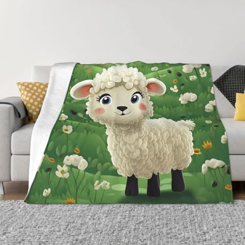 Überwurfdecke mit niedlichem Cartoon-Schaf, leicht, superweich, gemütlich, warm, Mikro-Fleece-Decken, Heimdekoration für Couch, Sofa, Bett, Wohnzimmer, 152,4 x 127,7 cm von LHDGBNV