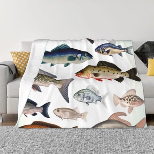 Überwurfdecke mit verschiedenen Fischen, leicht, superweich, gemütlich, warm, Mikrofleece-Decken, Heimdekoration für Couch, Sofa, Bett, Wohnzimmer, 101,6 x 76,2 cm Überwurfdecke mit verschiedenen Fischen, leicht, superweich, gemütlich, warm, Mikrofleece-Decken, Heimdekoration für Couch, Sofa, Bett, Wohnzimmer, 101,6 x 76,2 cm von LHDGBNV