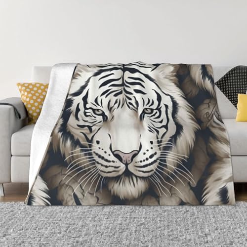 Überwurfdecke mit weißem Tigerkopfmuster, leicht, superweich, gemütlich, warm, Mikrofleece-Decken, Heimdekoration für Couch, Sofa, Bett, Wohnzimmer, 203 x 152 cm Überwurfdecke mit weißem Tigerkopfmuster, leicht, superweich, gemütlich, warm, Mikrofleece-Decken, Heimdekoration für Couch, Sofa, Bett, Wohnzimmer, 203 x 152 cm von LHDGBNV