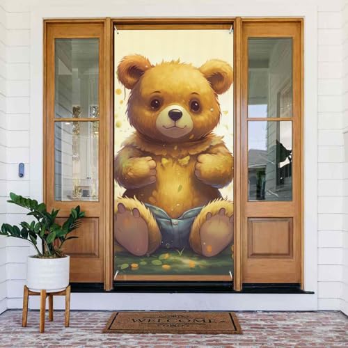 Willkommens-Türabdeckung, Dekoration, Türbanner 180 x 80 cm, Blumen- und Bären-Banner, Schild, Fotohintergrund, saisonales Haustür-Banner zum Aufhängen, Banner für Urlaub, Party, Innen- und Willkommens-Türabdeckung, Dekoration, Türbanner 180 x 80 cm, Blumen- und Bären-Banner, Schild, Fotohintergrund, saisonales Haustür-Banner zum Aufhängen, Banner für Urlaub, Party, Innen- und von LHDGBNV