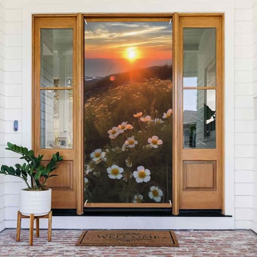 Willkommens-Türabdeckung, Dekoration, Türbanner 180 x 80 cm, Sonnenuntergang und Blumen, Veranda, Banner, Schild, Fotohintergrund, saisonales Haustür-Banner zum Aufhängen, Banner für Urlaub, Party von LHDGBNV