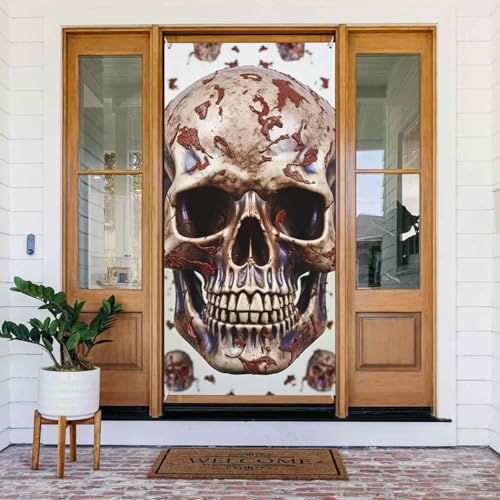 Willkommens-Türabdeckung, Dekoration, Türbanner 180 x 80 cm, Totenkopf auf weißem Hintergrund, Veranda-Banner, Schild, Fotohintergrund, saisonales Haustür-Banner zum Aufhängen, Banner für Urlaub Willkommens-Türabdeckung, Dekoration, Türbanner 180 x 80 cm, Totenkopf auf weißem Hintergrund, Veranda-Banner, Schild, Fotohintergrund, saisonales Haustür-Banner zum Aufhängen, Banner für Urlaub von LHDGBNV