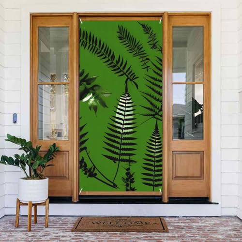 Willkommens-Türabdeckung, Dekoration, Türbanner 180 x 80 cm, natürliche Pflanzen-Silhouette, Farnblätter, Veranda, Banner, Schild, Fotohintergrund, saisonales Haustür-Banner zum Aufhängen, Banner für von LHDGBNV