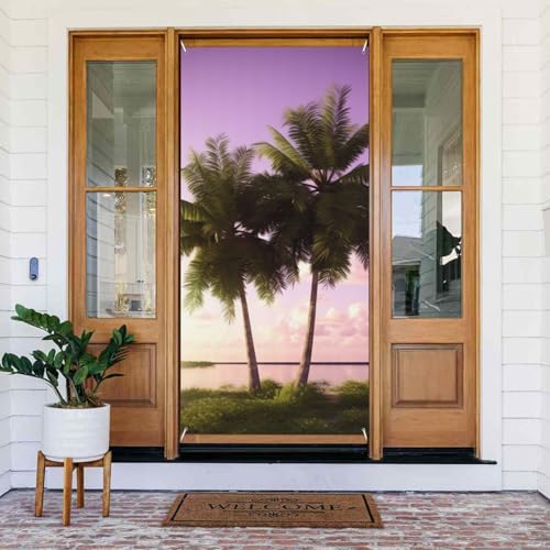 Willkommens-Türabdeckung, Dekoration, Türbanner 180 x 80 cm, tropischer Baum, rosa Veranda, Banner, Schild, Fotohintergrund, saisonales Haustür-Banner zum Aufhängen, Banner für Urlaub, Party, Innen von LHDGBNV