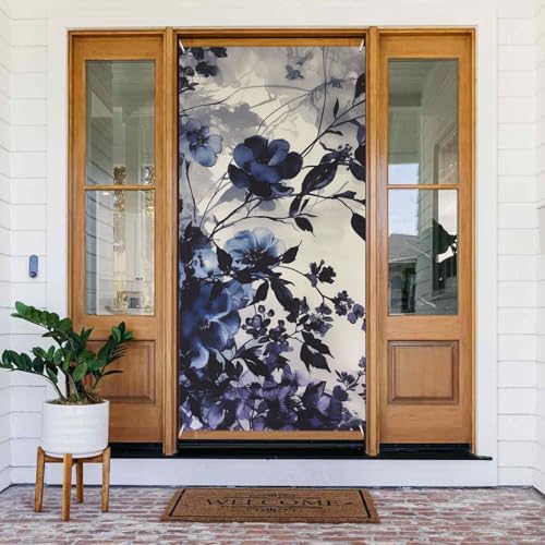 Willkommens-Türabdeckung, Dekoration, Türbanner 180 x 80 cm, violette Blumen, Veranda, Banner, Schild, Fotohintergrund, saisonales Haustür-Banner zum Aufhängen, Banner für Urlaub, Party, Innen- und von LHDGBNV