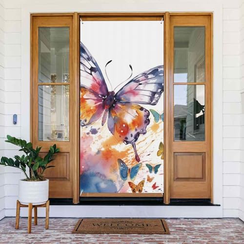 Willkommens-Türabdeckung, Dekoration, Türbanner 183 x 80 cm, Aquarell-Schmetterling, Veranda, Banner, Schild, Fotohintergrund, saisonales Haustür-Banner zum Aufhängen, Banner für Urlaub, Party, Innen Willkommens-Türabdeckung, Dekoration, Türbanner 183 x 80 cm, Aquarell-Schmetterling, Veranda, Banner, Schild, Fotohintergrund, saisonales Haustür-Banner zum Aufhängen, Banner für Urlaub, Party, Innen von LHDGBNV