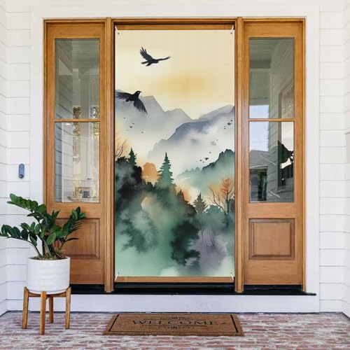 Willkommens-Türabdeckung, Dekoration, Türbanner 183 x 80 cm, Bergvögel, Aquarell, Veranda, Banner, Schild, Fotohintergrund, saisonaler Haustür-Banner zum Aufhängen, Banner für Urlaub, Party, Innen Willkommens-Türabdeckung, Dekoration, Türbanner 183 x 80 cm, Bergvögel, Aquarell, Veranda, Banner, Schild, Fotohintergrund, saisonaler Haustür-Banner zum Aufhängen, Banner für Urlaub, Party, Innen von LHDGBNV