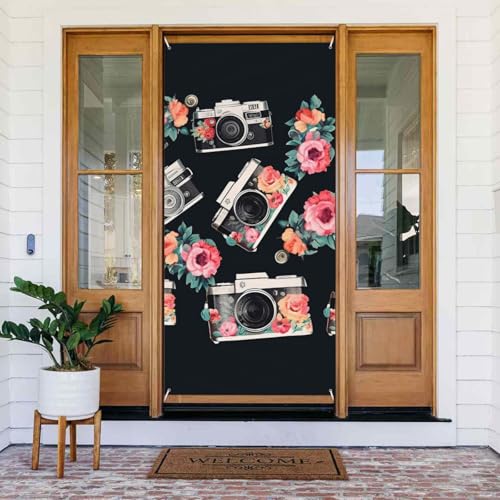 Willkommens-Türabdeckung, Dekoration, Türbanner 183 x 80 cm, Blume, Kamera, Veranda, Banner, Schild, Fotohintergrund, saisonales Haustür-Banner zum Aufhängen, Banner für Urlaub, Party, Innen- und von LHDGBNV