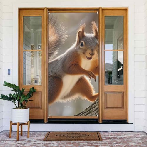 Willkommens-Türabdeckung, Dekoration, Türbanner 183 x 80 cm, Eichhörnchen-Veranda-Banner, Schild, Fotohintergrund, saisonales Haustür-Banner zum Aufhängen, Banner für Urlaub, Party, Innen- und Willkommens-Türabdeckung, Dekoration, Türbanner 183 x 80 cm, Eichhörnchen-Veranda-Banner, Schild, Fotohintergrund, saisonales Haustür-Banner zum Aufhängen, Banner für Urlaub, Party, Innen- und von LHDGBNV