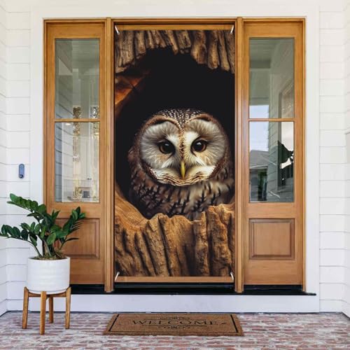 Willkommens-Türabdeckung, Dekoration, Türbanner 183 x 80 cm, Eulen-Baumloch, Veranda, Banner, Schild, Fotohintergrund, saisonales Haustür-Banner zum Aufhängen, Banner für Urlaub, Party, Innen- und Willkommens-Türabdeckung, Dekoration, Türbanner 183 x 80 cm, Eulen-Baumloch, Veranda, Banner, Schild, Fotohintergrund, saisonales Haustür-Banner zum Aufhängen, Banner für Urlaub, Party, Innen- und von LHDGBNV