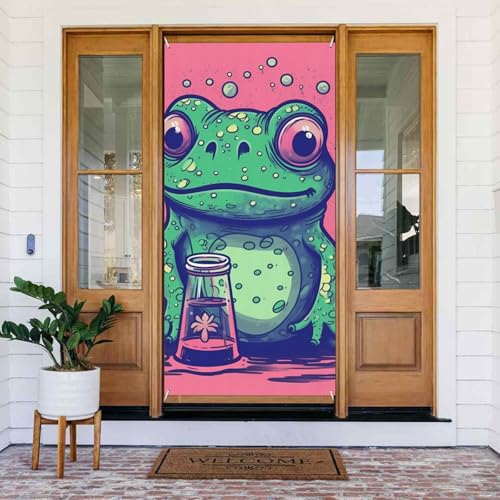 Willkommens-Türabdeckung, Dekoration, Türbanner 183 x 80 cm, Frosch, der auf Flasche starrt, Veranda, Banner, Schild, Fotohintergrund, saisonales Haustür-Banner zum Aufhängen, Banner für Urlaub, Party Willkommens-Türabdeckung, Dekoration, Türbanner 183 x 80 cm, Frosch, der auf Flasche starrt, Veranda, Banner, Schild, Fotohintergrund, saisonales Haustür-Banner zum Aufhängen, Banner für Urlaub, Party von LHDGBNV
