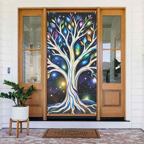 Willkommens-Türabdeckung, Dekoration, Türbanner 183 x 80 cm, Galaxie-Baum-Veranda-Banner, Schild, Fotohintergrund, saisonales Haustür-Banner zum Aufhängen, Banner für Urlaub, Party, Innen- und Willkommens-Türabdeckung, Dekoration, Türbanner 183 x 80 cm, Galaxie-Baum-Veranda-Banner, Schild, Fotohintergrund, saisonales Haustür-Banner zum Aufhängen, Banner für Urlaub, Party, Innen- und von LHDGBNV
