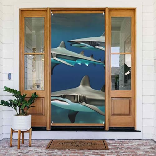 Willkommens-Türabdeckung, Dekoration, Türbanner 183 x 80 cm, Hammerhaie, Veranda, Banner, Schild, Fotohintergrund, saisonaler Haustür-Banner zum Aufhängen, Banner für Urlaub, Party, Innen- und Willkommens-Türabdeckung, Dekoration, Türbanner 183 x 80 cm, Hammerhaie, Veranda, Banner, Schild, Fotohintergrund, saisonaler Haustür-Banner zum Aufhängen, Banner für Urlaub, Party, Innen- und von LHDGBNV