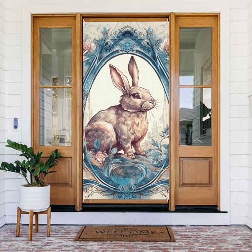 Willkommens-Türabdeckung, Dekoration, Türbanner 183 x 80 cm, Kaninchen im Rahmen, Veranda, Banner, Schild, Fotohintergrund, saisonales Haustür-Banner zum Aufhängen, Banner für Urlaub, Party, Innen Willkommens-Türabdeckung, Dekoration, Türbanner 183 x 80 cm, Kaninchen im Rahmen, Veranda, Banner, Schild, Fotohintergrund, saisonales Haustür-Banner zum Aufhängen, Banner für Urlaub, Party, Innen von LHDGBNV