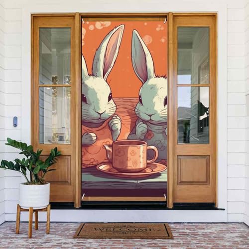 Willkommens-Türabdeckung, Dekoration, Türbanner 183 x 80 cm, Kaninchen und Tasse, Veranda, Banner, Schild, Fotohintergrund, saisonales Haustür-Banner zum Aufhängen, Banner für Urlaub, Party, Innen Willkommens-Türabdeckung, Dekoration, Türbanner 183 x 80 cm, Kaninchen und Tasse, Veranda, Banner, Schild, Fotohintergrund, saisonales Haustür-Banner zum Aufhängen, Banner für Urlaub, Party, Innen von LHDGBNV