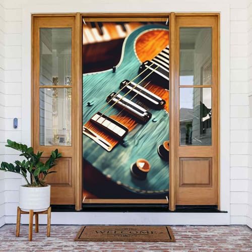 Willkommens-Türabdeckung, Dekoration, Türbanner 183 x 80 cm, Musik-Gitarren-Muster, Veranda, Banner, Schild, Fotohintergrund, saisonales Haustür-Banner zum Aufhängen, Banner für Urlaub, Party, Innen Willkommens-Türabdeckung, Dekoration, Türbanner 183 x 80 cm, Musik-Gitarren-Muster, Veranda, Banner, Schild, Fotohintergrund, saisonales Haustür-Banner zum Aufhängen, Banner für Urlaub, Party, Innen von LHDGBNV