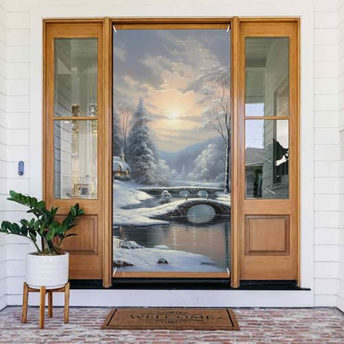Willkommens-Türabdeckung, Dekoration, Türbanner 183 x 80 cm, Winter-Schneeszene, Veranda, Banner, Schild, Fotohintergrund, saisonales Haustür-Banner zum Aufhängen, Banner für Urlaub, Party, Innen- und Willkommens-Türabdeckung, Dekoration, Türbanner 183 x 80 cm, Winter-Schneeszene, Veranda, Banner, Schild, Fotohintergrund, saisonales Haustür-Banner zum Aufhängen, Banner für Urlaub, Party, Innen- und von LHDGBNV
