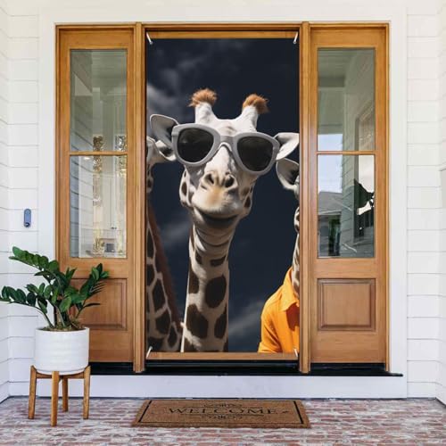 Willkommens-Türabdeckung, Dekoration, Türbanner 183 x 80 cm, drei Giraffen mit Sonnenbrille, Veranda-Banner, Schild, Fotohintergrund, saisonales Haustür-Banner zum Aufhängen, Banner für Urlaub, Party von LHDGBNV