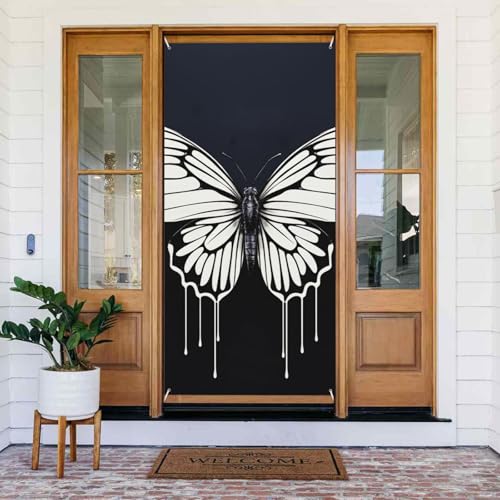 Willkommens-Türabdeckung, Dekoration, Türbanner 183 x 80 cm, ein schwarz-weißer Schmetterlings-Veranda-Banner, Schild, Fotohintergrund, saisonales Haustür-Banner zum Aufhängen, Banner für Urlaub Willkommens-Türabdeckung, Dekoration, Türbanner 183 x 80 cm, ein schwarz-weißer Schmetterlings-Veranda-Banner, Schild, Fotohintergrund, saisonales Haustür-Banner zum Aufhängen, Banner für Urlaub von LHDGBNV