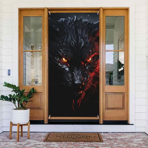 Willkommens-Türabdeckung, Dekoration, Türbanner 183 x 80 cm, großer schwarzer Wolf mit roten Augen, Veranda-Banner, Schild, Fotohintergrund, saisonales Haustür-Banner zum Aufhängen, Banner für Urlaub Willkommens-Türabdeckung, Dekoration, Türbanner 183 x 80 cm, großer schwarzer Wolf mit roten Augen, Veranda-Banner, Schild, Fotohintergrund, saisonales Haustür-Banner zum Aufhängen, Banner für Urlaub von LHDGBNV