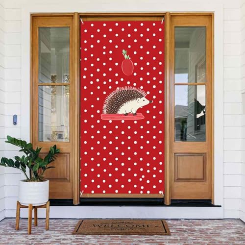 Willkommens-Türabdeckung, Dekoration, Türbanner 183 x 80 cm, rot gepunktet, Igel, Veranda, Banner, Schild, Fotohintergrund, saisonales Haustür-Banner zum Aufhängen, Banner für Urlaub, Party, Innen Willkommens-Türabdeckung, Dekoration, Türbanner 183 x 80 cm, rot gepunktet, Igel, Veranda, Banner, Schild, Fotohintergrund, saisonales Haustür-Banner zum Aufhängen, Banner für Urlaub, Party, Innen von LHDGBNV