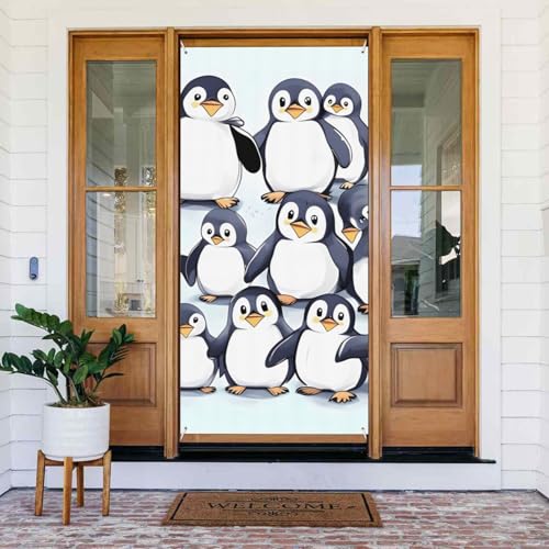 Willkommens-Türabdeckung, Dekoration, Türbanner 183 x 80 cm, viele niedliche Baby-Pinguine, Skizze, Veranda, Banner, Schild, Fotohintergrund, saisonales Haustür-Banner zum Aufhängen, Banner für Urlaub Willkommens-Türabdeckung, Dekoration, Türbanner 183 x 80 cm, viele niedliche Baby-Pinguine, Skizze, Veranda, Banner, Schild, Fotohintergrund, saisonales Haustür-Banner zum Aufhängen, Banner für Urlaub von LHDGBNV