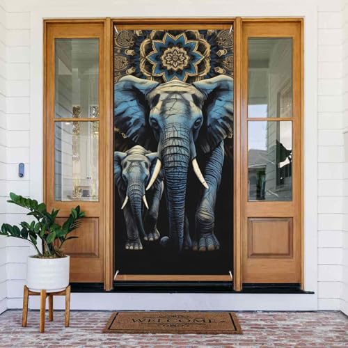 Willkommens-Türabdeckung, Dekoration, Türbanner 183 x 80 cm, zwei Elefanten, Veranda, Schild, Fotohintergrund, saisonales Haustür-Banner zum Aufhängen, Banner für Urlaub, Party, Innen- und Willkommens-Türabdeckung, Dekoration, Türbanner 183 x 80 cm, zwei Elefanten, Veranda, Schild, Fotohintergrund, saisonales Haustür-Banner zum Aufhängen, Banner für Urlaub, Party, Innen- und von LHDGBNV