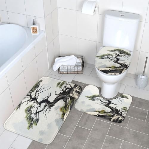 3-teiliges Badezimmerteppich-Set, super saugfähig, rutschfest, waschbar, Konturmatte und WC-Deckelbezug, Kiefer auf Berghang, Badematten, Teppich für Badezimmer, Duschvorleger 3-teiliges Badezimmerteppich-Set, super saugfähig, rutschfest, waschbar, Konturmatte und WC-Deckelbezug, Kiefer auf Berghang, Badematten, Teppich für Badezimmer, Duschvorleger von LHDGBWC
